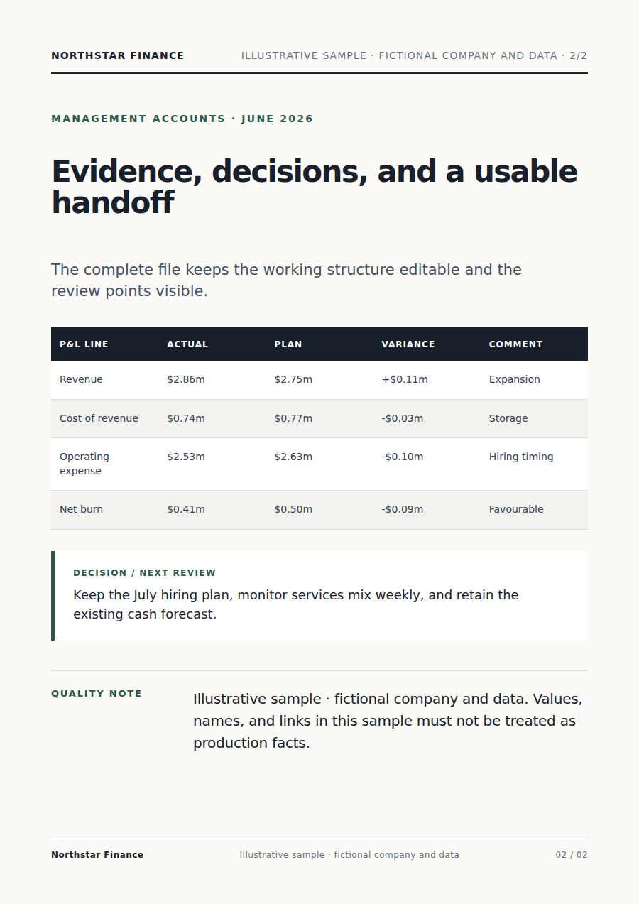 P&L variance and cash notes