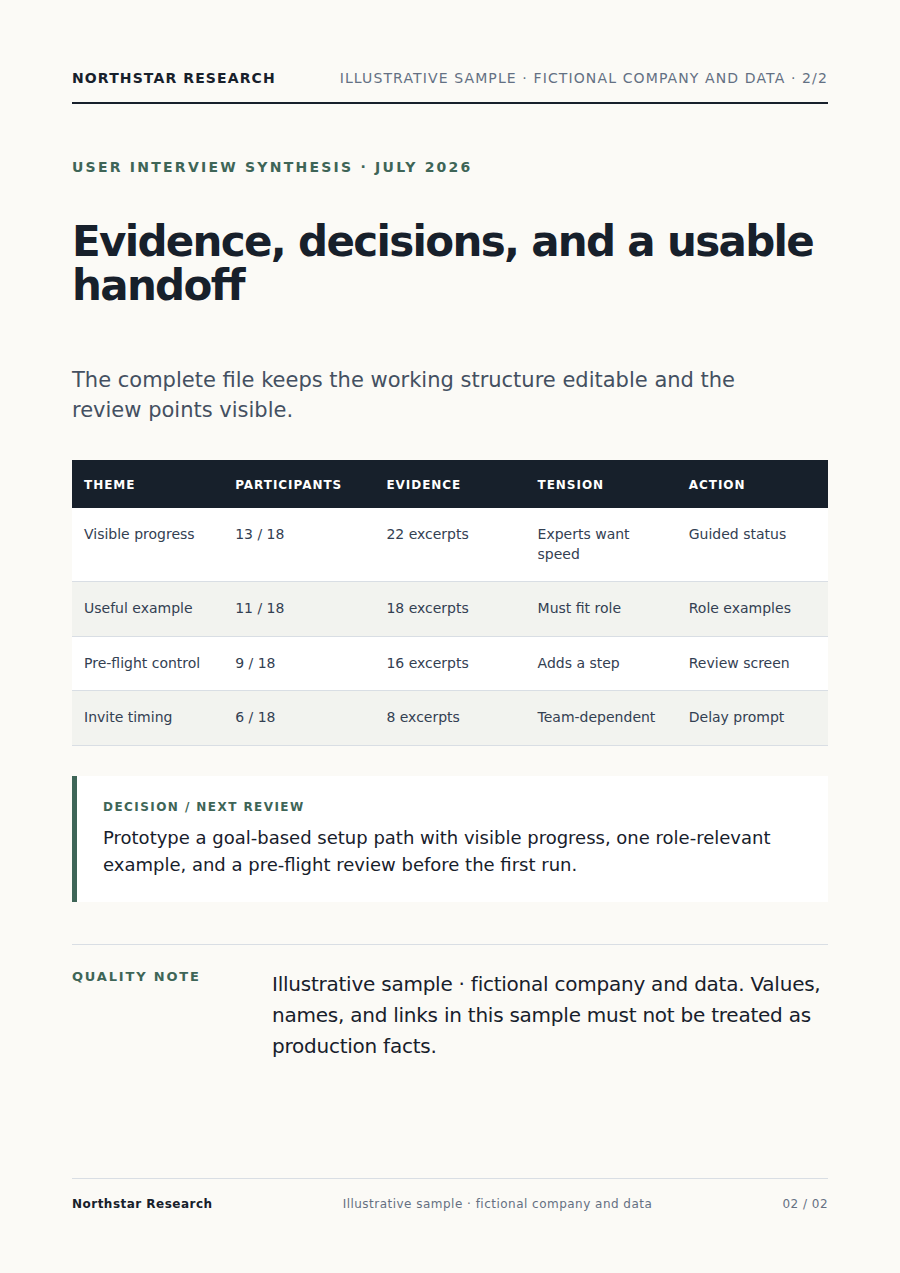 Theme matrix and recommended actions
